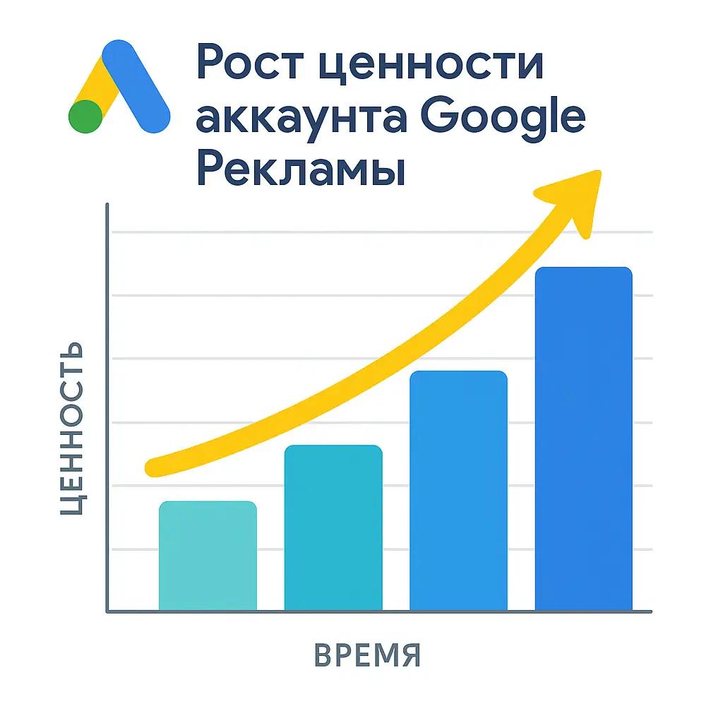 Инфографика, показывающая рост ценности аккаунта Google Ads со временем
